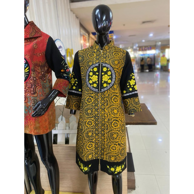 DRESS TUNIK BATIK BAHAN TENUN COMBINASI JAITAN BORDIRAN LAPIS FURING TRIKODE EXCLUSIVE THAMRIN CITY 
