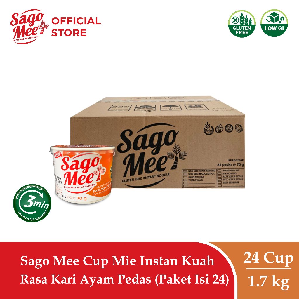 

Sago Mee Cup Mie Instan Cup Kuah Rasa Kari Ayam Pedas 70 g (Karton Isi 24)