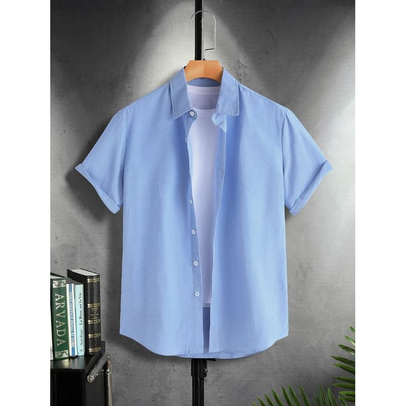 kemeja pendek dewasa atau anak polos warna biru kemeja biru muda soft blue sky blue kemeja katun cou