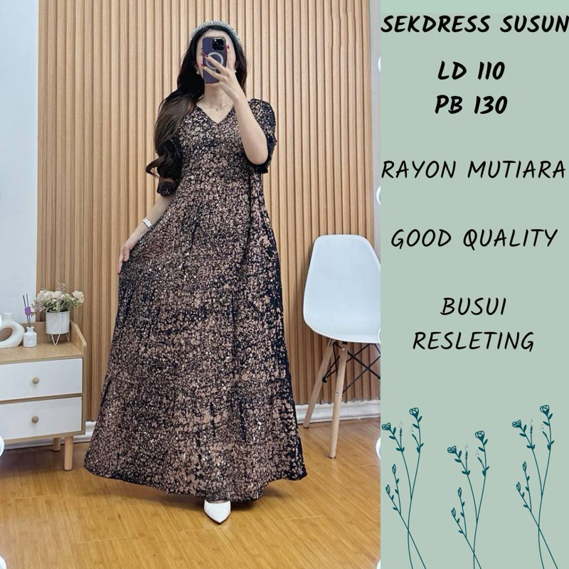 Sekdress susun model terbaru bahan rayon mutiara