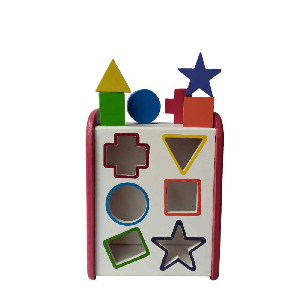 APE Mainan Sortasi Kotak Bentuk dan Warna Balok Susun Geometri Angka dan Bilangan Mainan Kayu