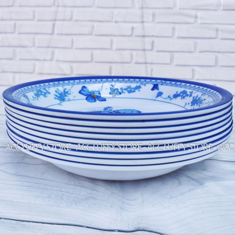 Discount 1 Lusin Piring Makan Melamin Cekung Motif Bunga - Piring Lontong - Piring Melamin Motif -