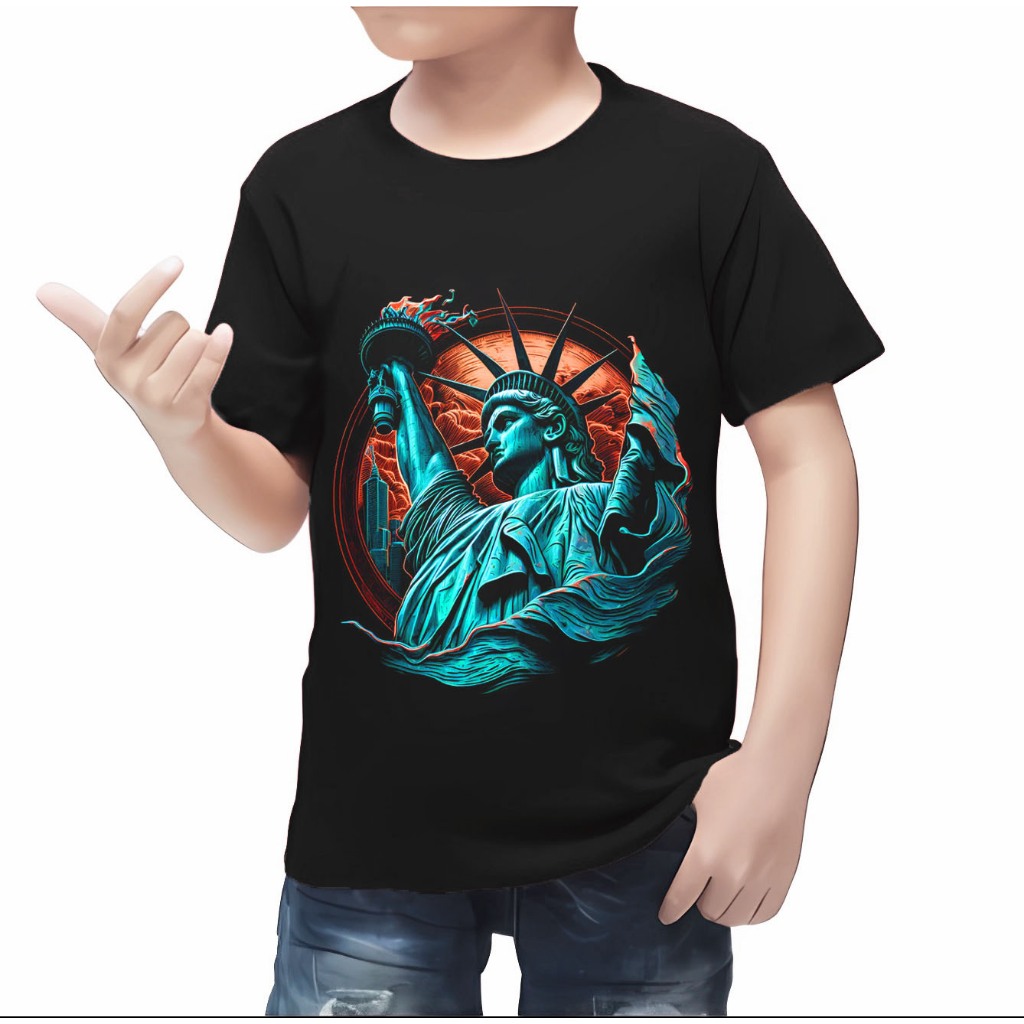 KAOS DISTRO ANAK LAKI LAKI PATUNG LIBERTY / BAJU ANAK COWOK USIA 2-10 TAHUN