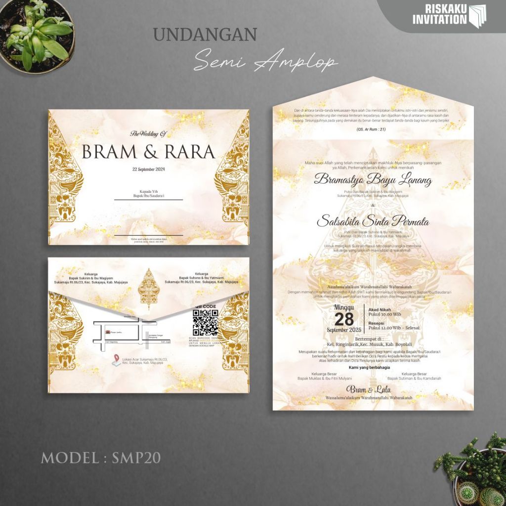 Undangan Pernikahan Wayang Adat Jawa Model Semi Amplop Lipat 3, Murah, Mewah