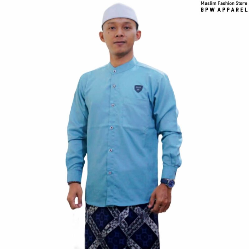 Baju Koko Hadroh Azzahir Warna Biru Wardah Kemeja Koko Pria Seragam Majlis XXL YanLuki Hafiz Kalep S