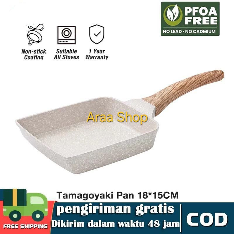 HC Tamagoyaki Egg Pan Segi 15x19cm Anti Lengket Wajan Penggorengan Omelette Kotak Segi Kuali Teflon 