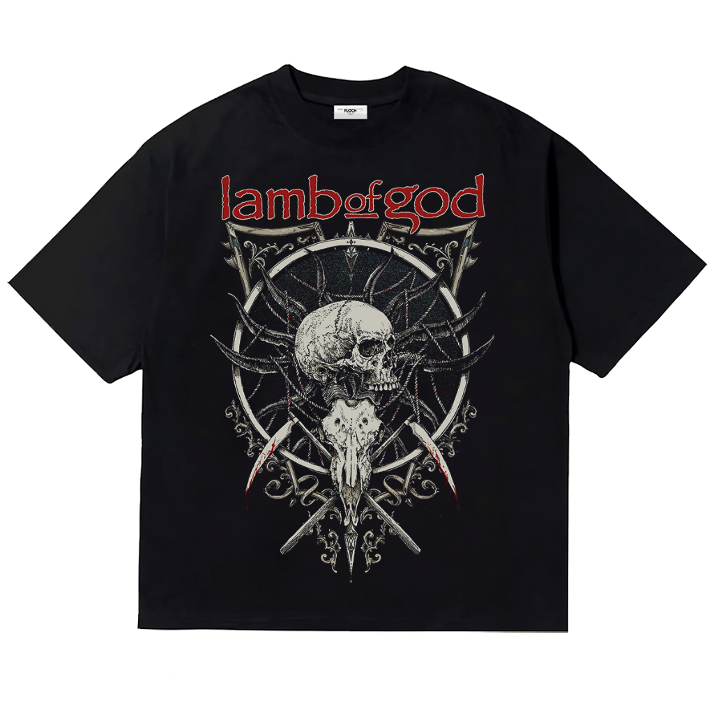 T-Shirt Kaos Band LAMB OF GOD Hitam Unisex Size S-XXL Katun Combed Premium