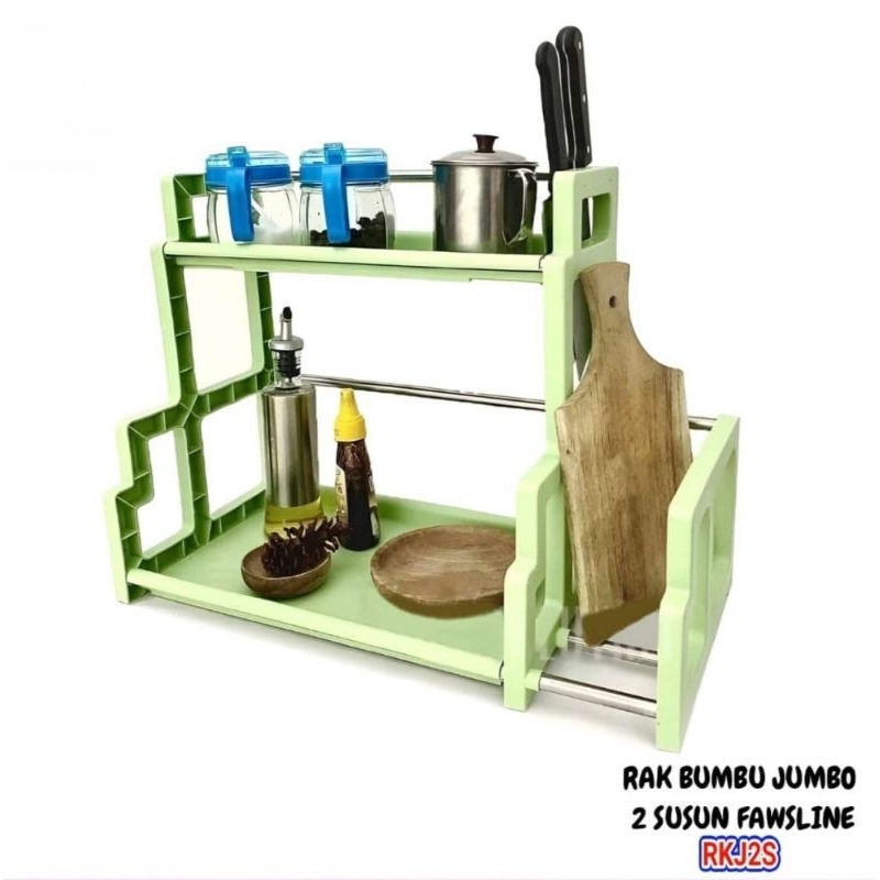 RAK BUMBU JUMBO 2 SUSUN RKJ2S Rak Bumbu Dapur 2 Susun Plastik + Tempat Gantungan Spatula dan Pisau D