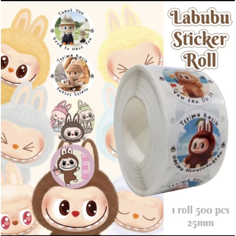 

LABUBU Sticker Roll Cartoon 2,5cm Stiker Kartun Sanrio Kuromi Capybara 500 pcs