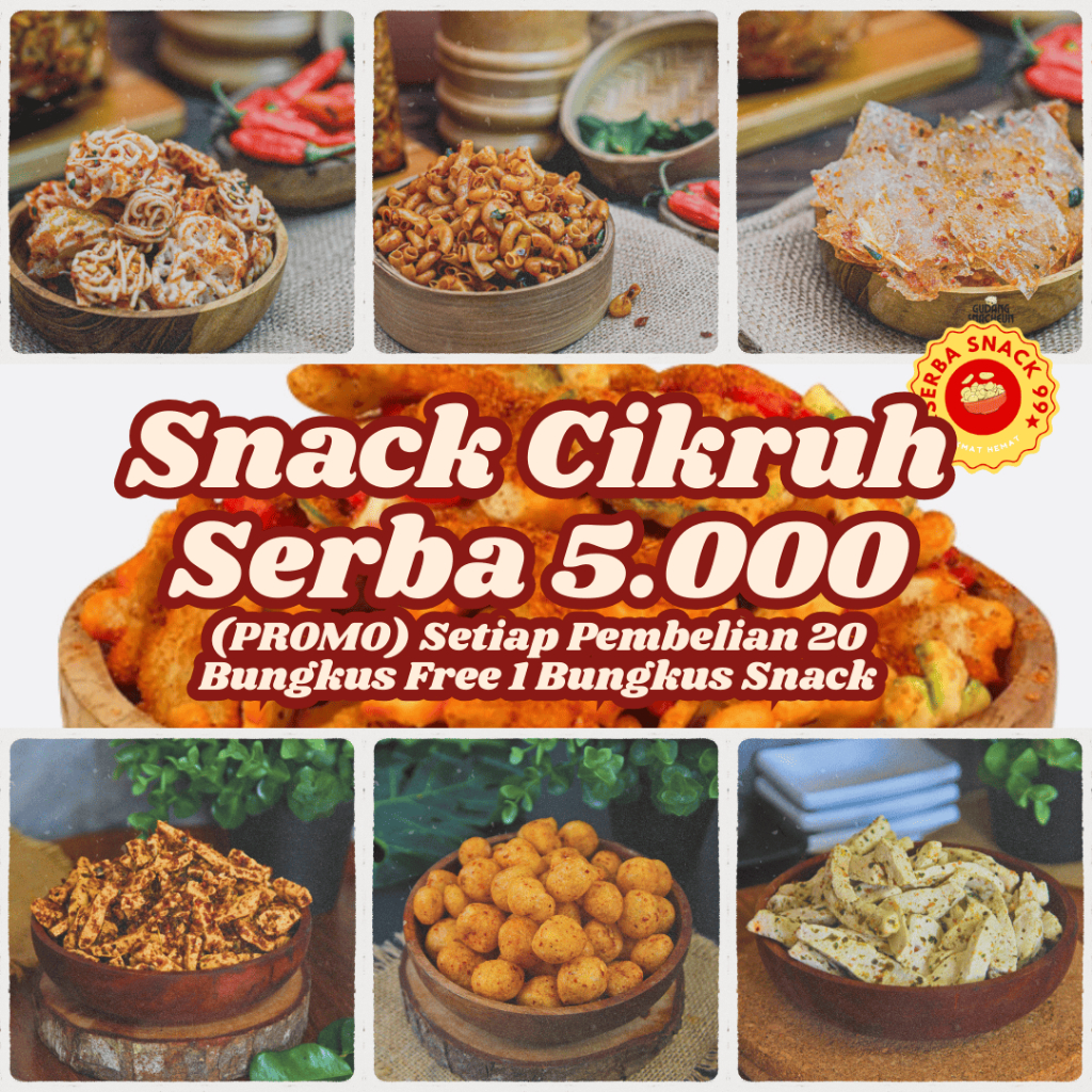 

Serba Snack Cikruh 5.000 Gratis Snack/Jajanan Khas Bandung Cikruh Pedas Asin Gurih/Basreng Stik/Basreng Koin/Kerupuk Seblak/Makaroni