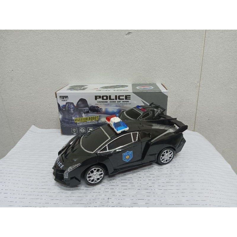 Mainan Anak Mobil Robot Polisi Hitam Venom - Mobil polisi jadi robot S8997