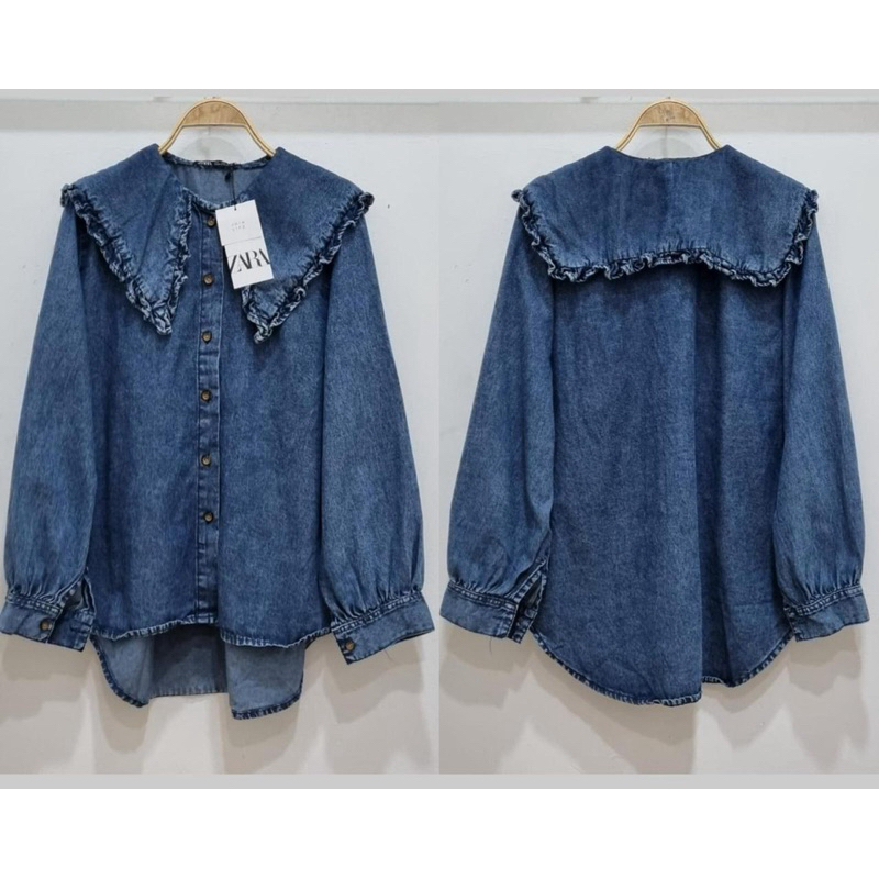 ZARA kemeja jeans wanita oversize - Atasan ZARA jeans premium - Atasan denim ZARA premium - Atasan Z