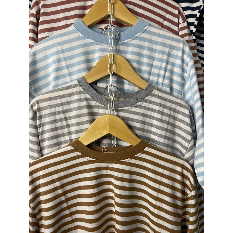 New Kaos salur wanita Kaos lengan panjang Atasan wanita Kaos strip Kaos belang belang bestseller Ori