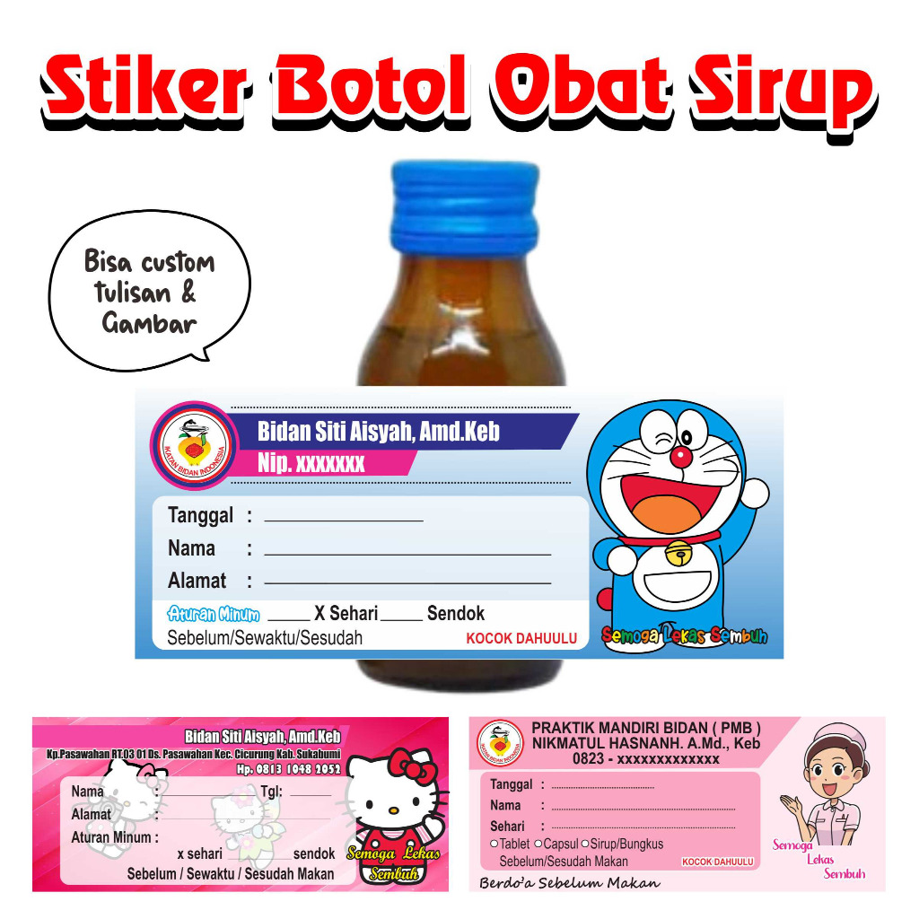 Label Botol Sirup Stiker Bidan Botol Obat Label Resep