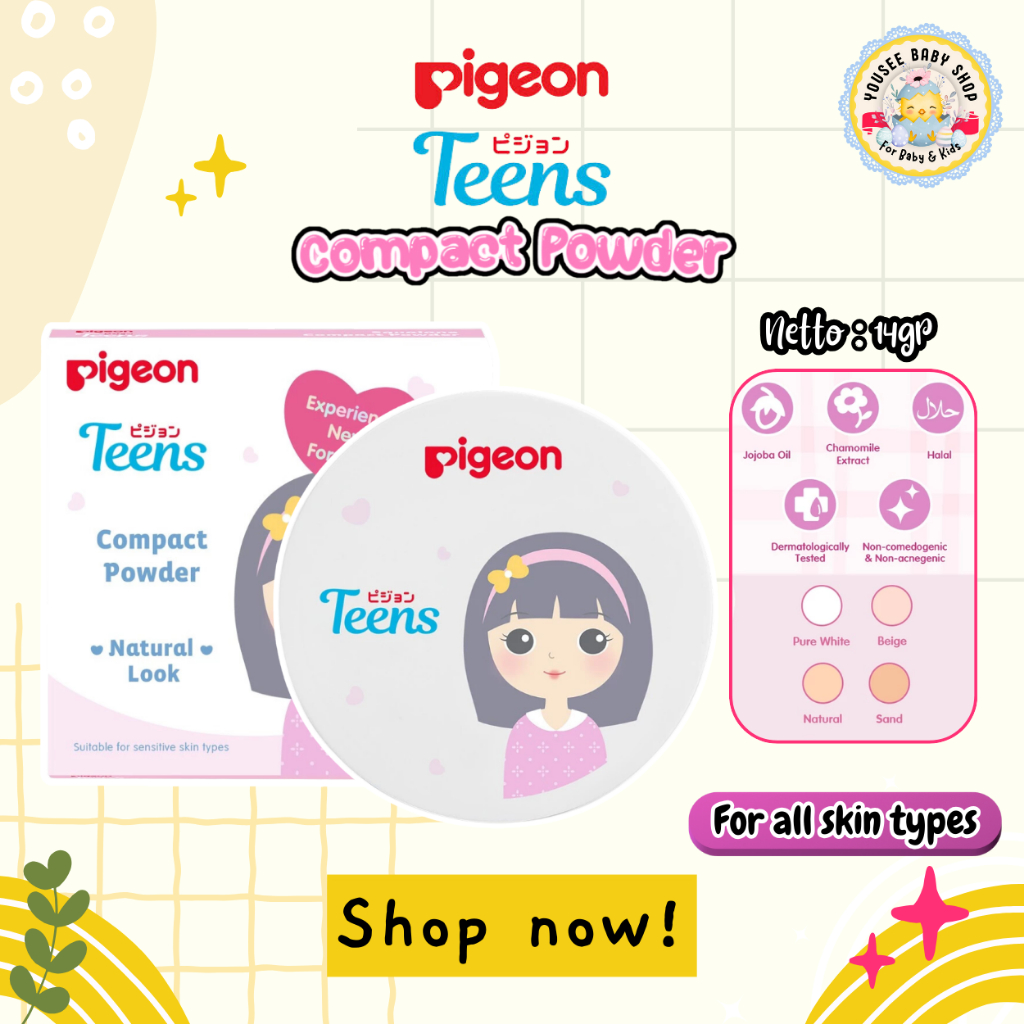 PIGEON Teens Compact Powder 14g Bedak Padat Remaja Pigeon Pink Ekstrak Jojoba Hypoalergenic