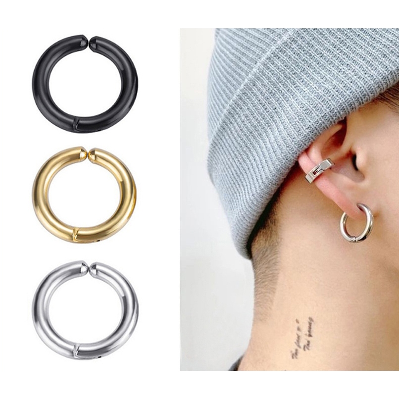 Anting-anting jepit bundar tanpa tindik pria dan wanita, anting-anting jepit Korea tanpa tindik pria