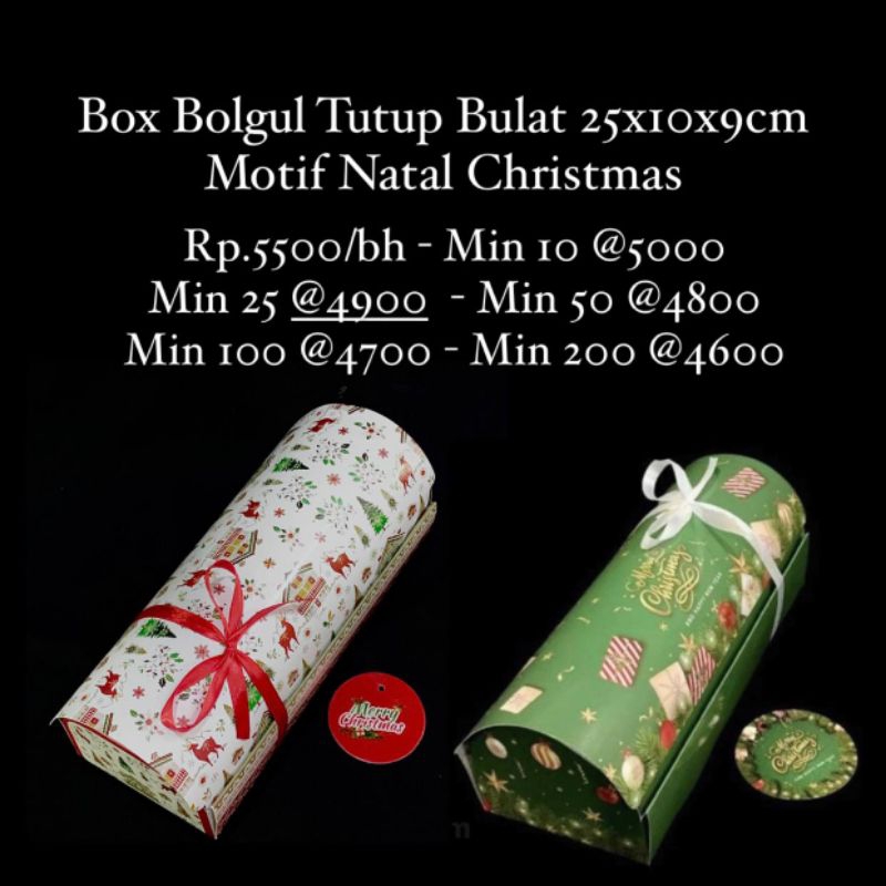 

Box Bolu Gulung Tutup Bulat Uk 25x10x9cm Motif Natal Christmas