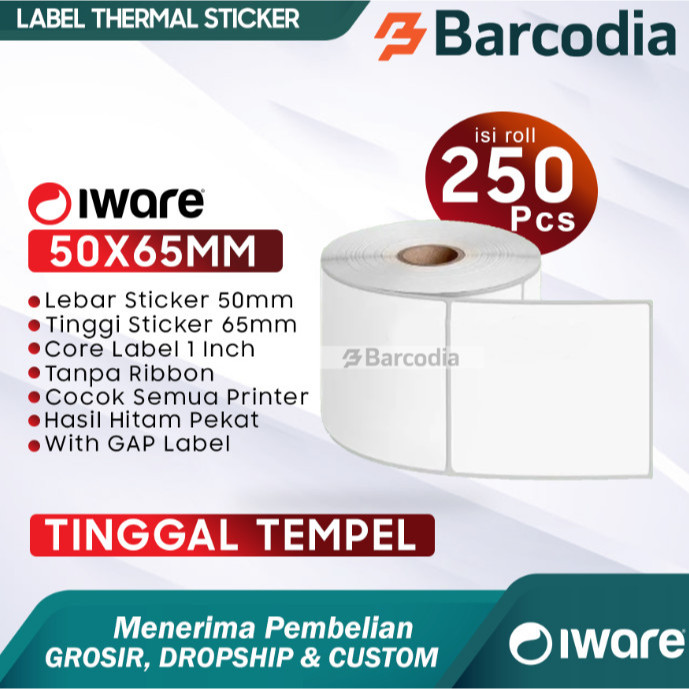 

BARCODIA Kertas Label Sticker Barcode Thermal 50x65 mm 250pcs