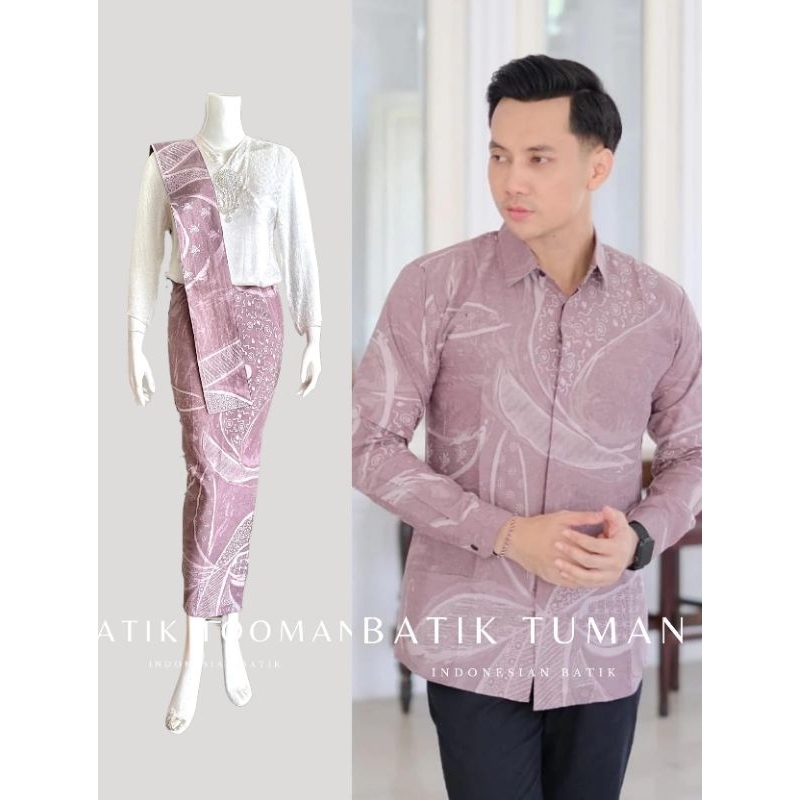 RANUPATI MAUVE Couple Sarimbit Rok & Kemeja Batik Slimfit Warna Soft Ungu Bahan Katun Halus