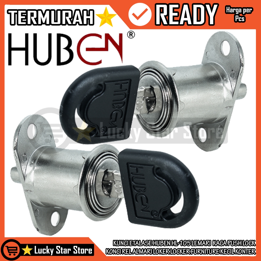 Kunci Etalase Lemari Kaca Push Lock Huben HL-105 Konci Rel Almari Loker Locker Furniture Kecil Konte