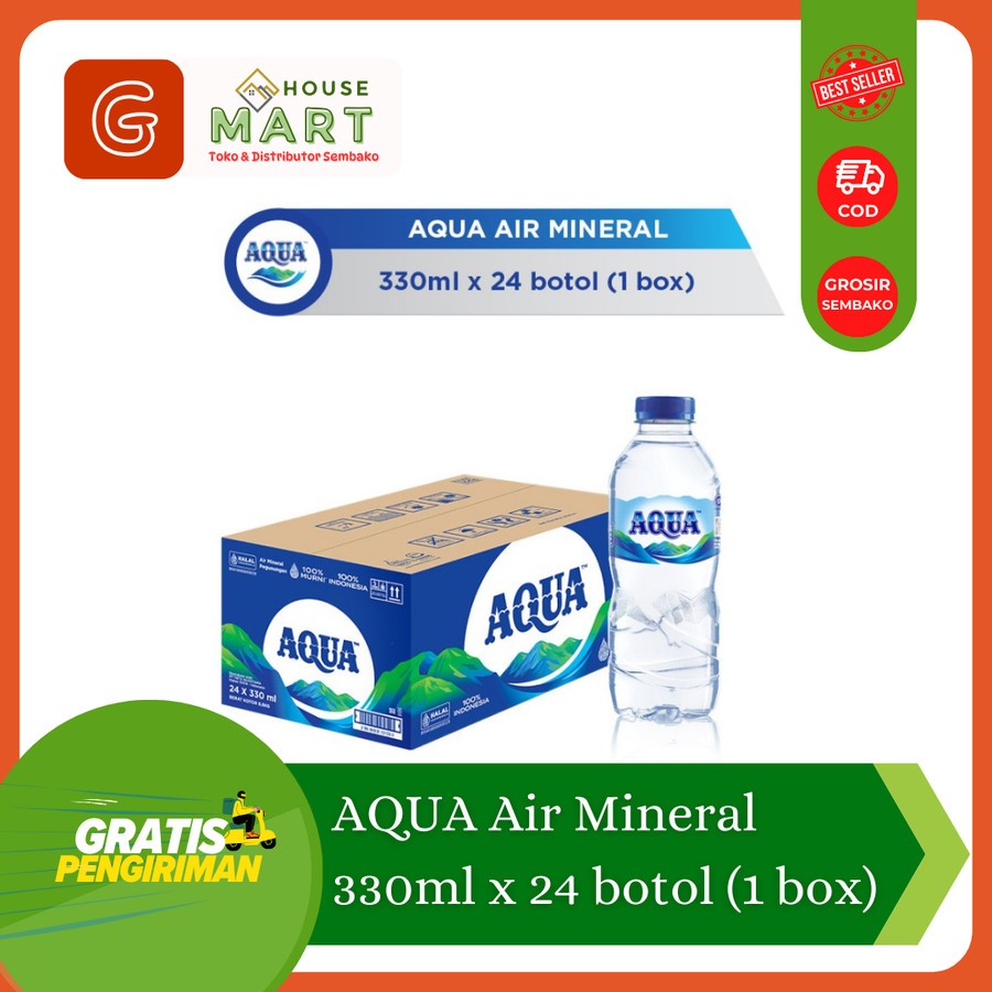 

AQUA BOTOL 330 ML 1 DUS (24 BOTOL) / Air Minum Dalam Kemasan (AMDK) Botol Kemasan Kardus