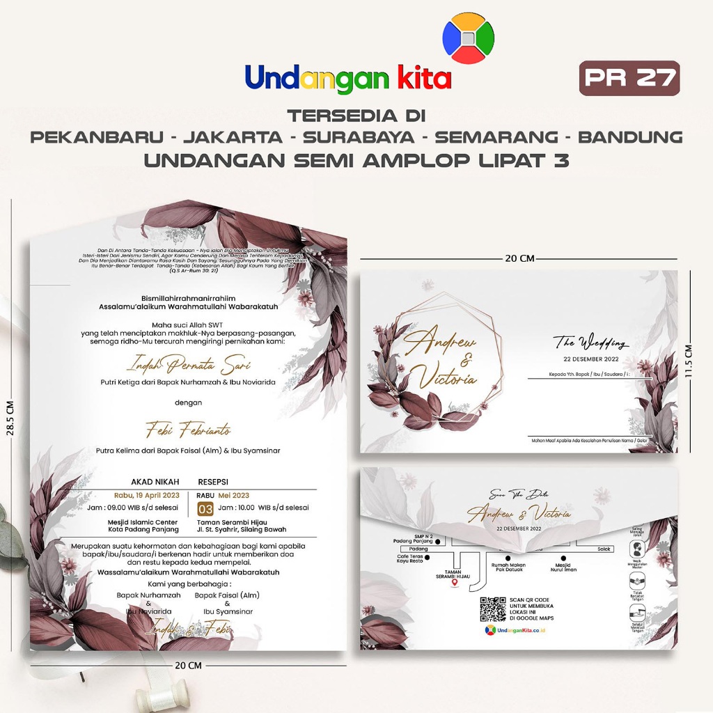 

Undangan Kita Undangan Pernikahan Brief Card Bentuk Semi Amplop Elegan Rustic