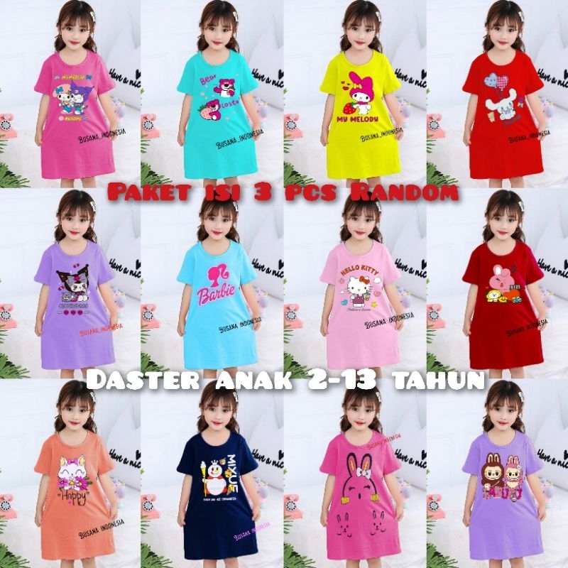 Paket isi 3 pcs Daster anak perempuan usia 2-13 tahun//Dress anak random isi 3 pcs