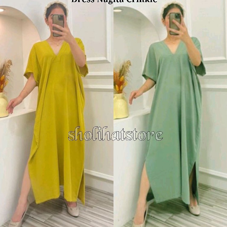 KODE Q98Y Long Dress Nagita Crinkle Airflow  Dress Panjang Kringkel  Long Nagita Square Crincle Air 