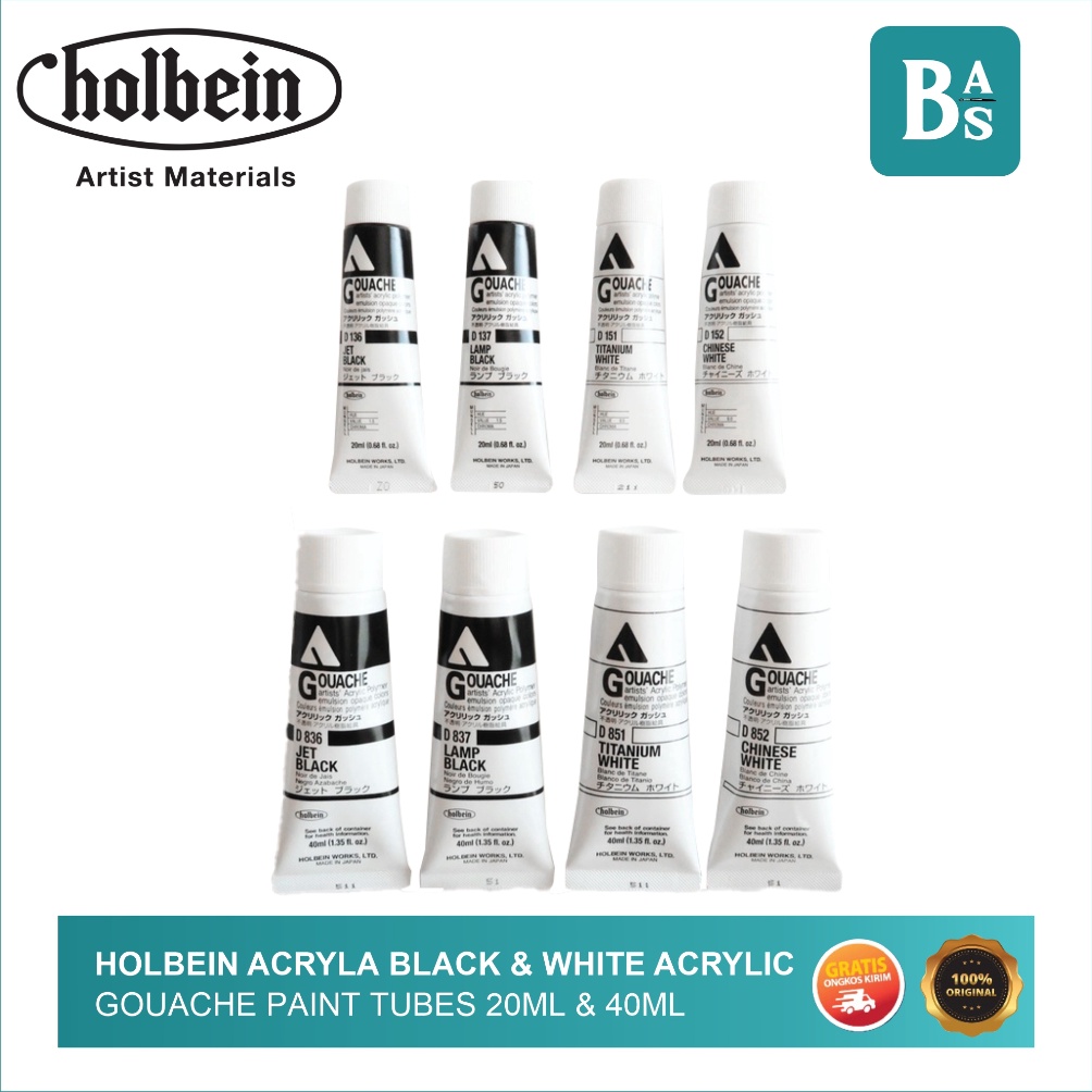 

KODE F86V Holbein Acryla BLACK WHITE Acrylic Gouache Paint 2ml 4ml