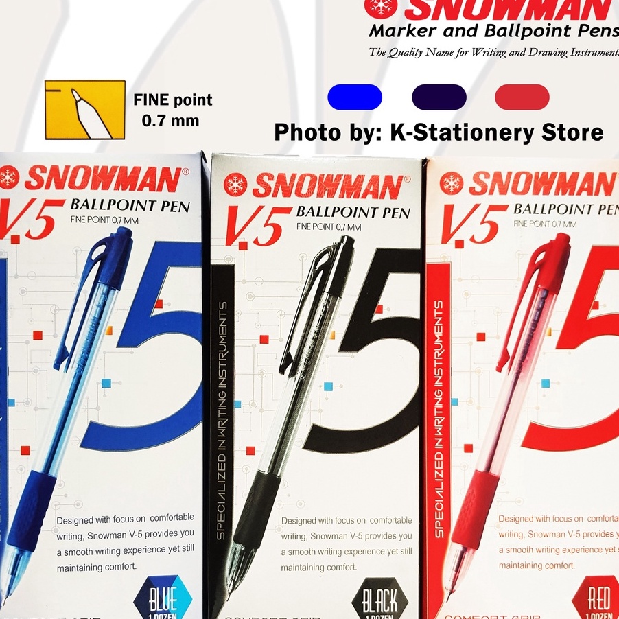 

KF7 Lusin Bolpen Snowman Orinal Ballpoint Pen V5 Hitam Biru Merah Lusin