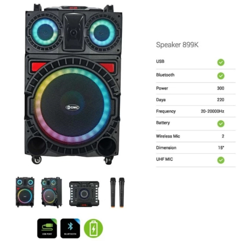Speaker Bluetooth GMC 899K 15" Original Garansi Resmi 2 Mic Wireless