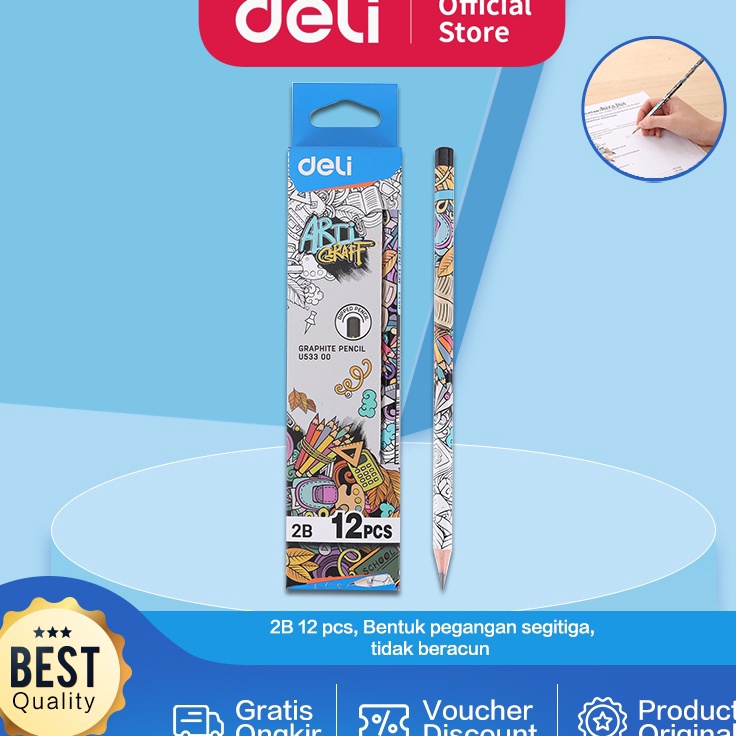 

FESTIVAL DISKON Deli Graphite Pensil 2B 12Pcs kayu poplar kualitas tinggi tidak be sertifikat CE dan FSC EU533