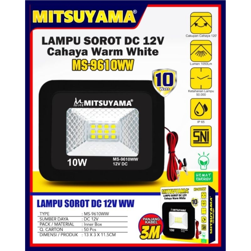 Lampu Sorot LED DC 10 Watt Aki Lampu Sorot DC 10Watt Cahaya Warm White/Kuning Lampu Sorot MITSUYAMA 