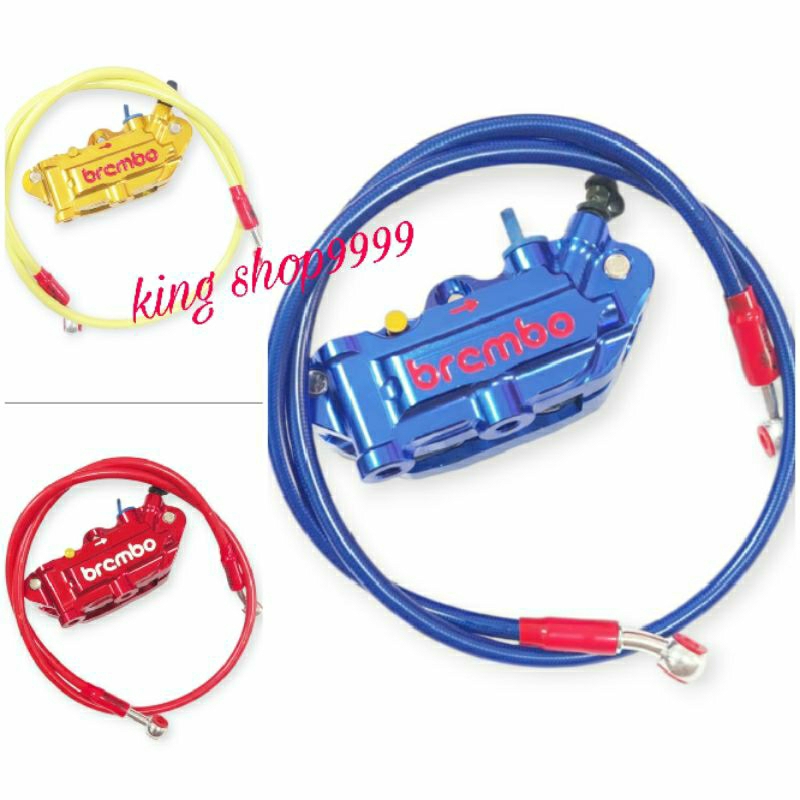 2 paket hemat kaliper kanan 4piston Brembo full cnc + selang rem 95cm Mio beat Vario 125 150 160 Sco