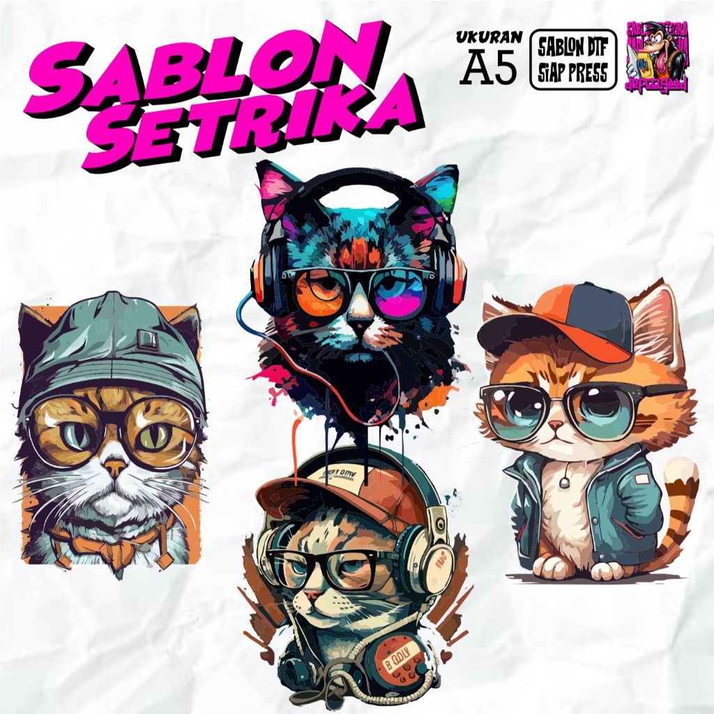 

STIKER DTF SABLON SETRIKA TEMA KUCING CAT LUCU KEREN TERBARU QUOTE PRINTING, SABLON PRINTING KING DTF INDONESIA