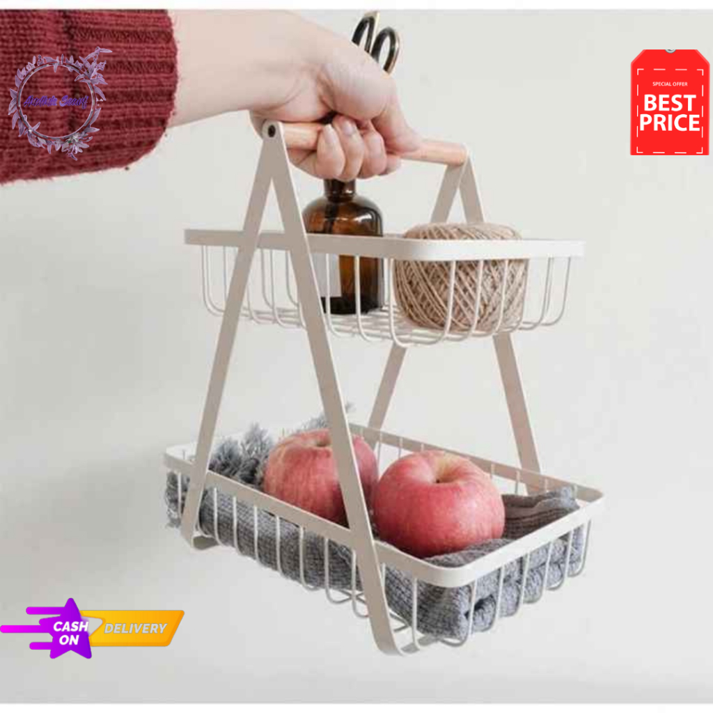 Rak Keranjang Susun Besi | Tempat Buah Buahan di Meja | Keranjang Susun Tempat Buah