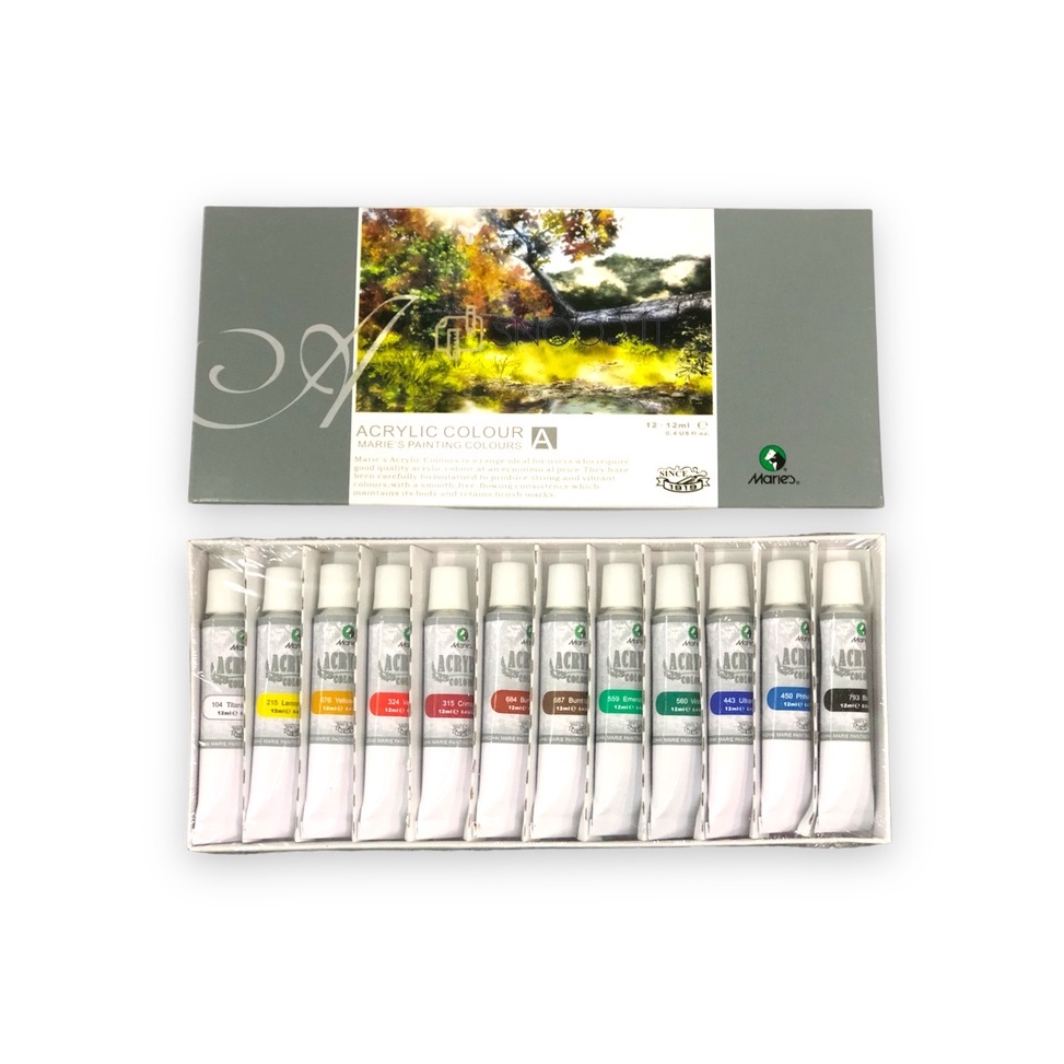 

ART D9J3 Cat Acrylic Maries 12 Warna 812 Acrylic Colours Maries Set 12 W Cat Akrilik Lukis SHABG