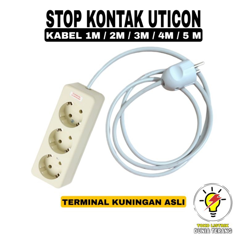 Stop Kontak UTICON 3 Lubang Kabel 1 - 5 Meter