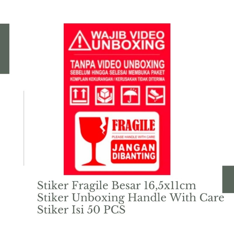 

Stiker Fragile Besar 16,5x11cm Stiker Unboxing Handle With Care Stiker