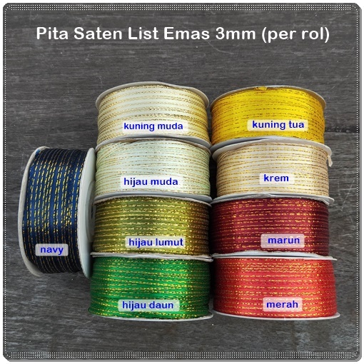 

GPITA-50 : Pita Saten List Emas 3mm (per rol)