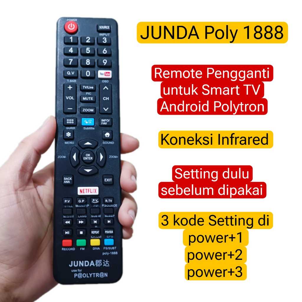 Remote JUNDA RM 1888 Remote Pengganti untuk Smart TV Android Polytron