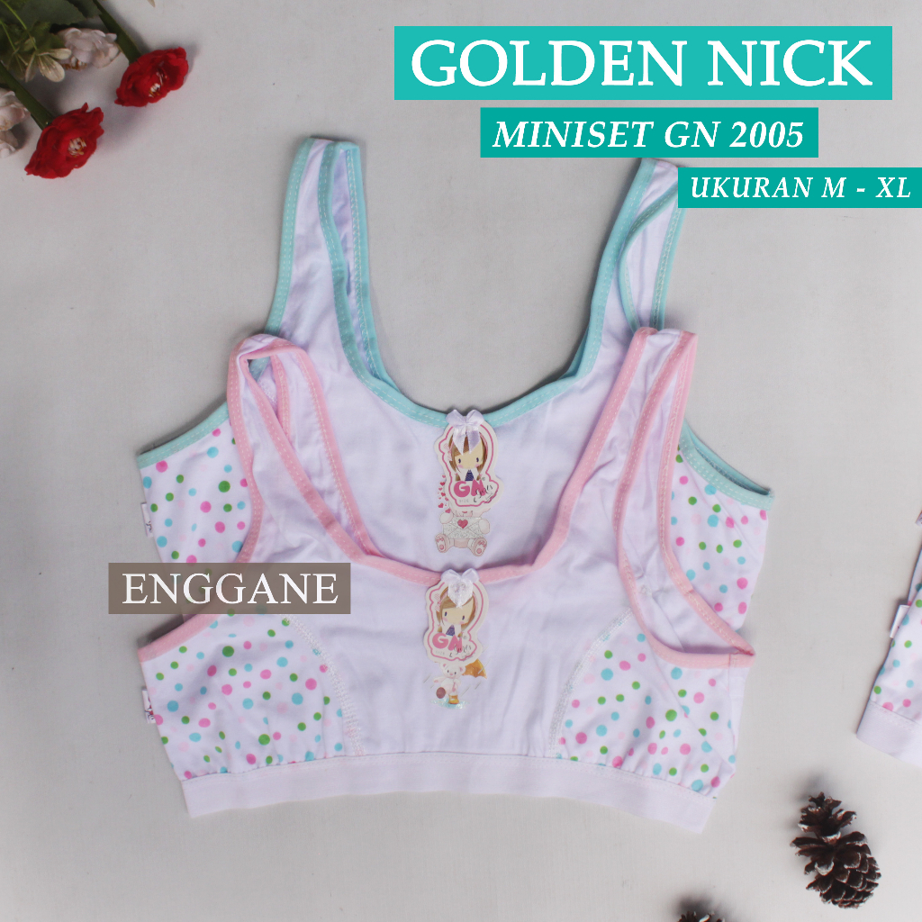 ( 3pc ) Miniset Golden Nick GN 2005 Polkadot | Miniset Remaja Perempuan Tali Lebar - Enggane