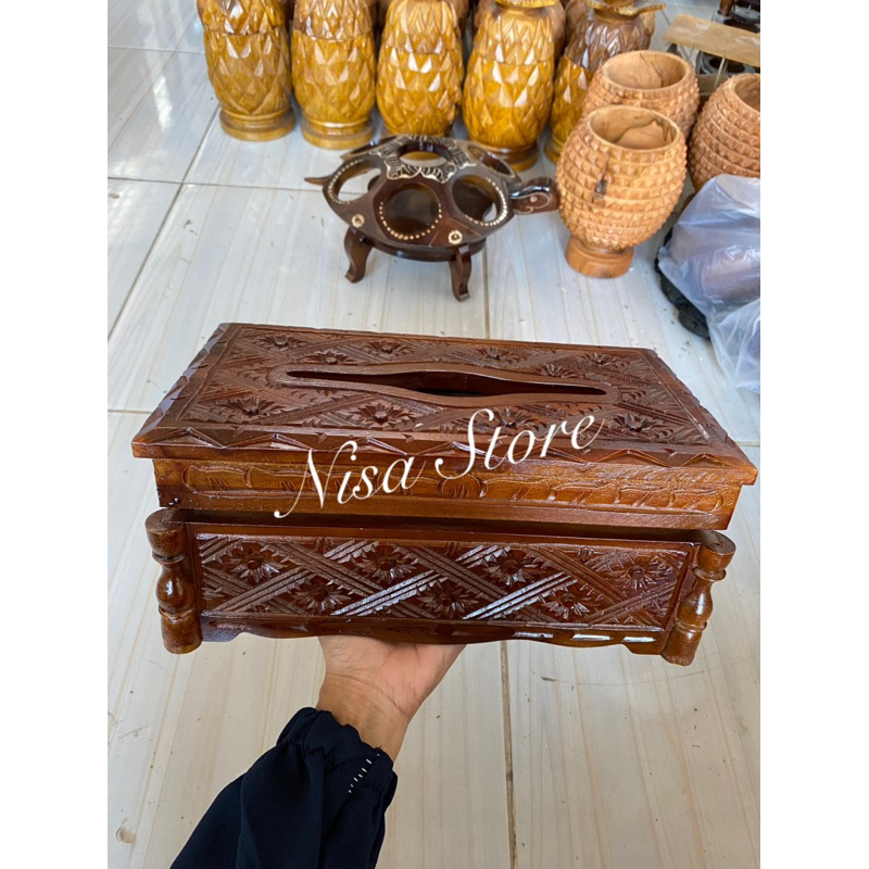 Tempat tisu ukir kayu jati/kotak tisu kayu jati/tempat tisu estetik/hiasan meja