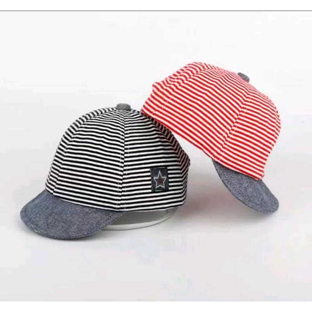 Topi Bayi Laki Laki Motif Salur / Topi Bayi Import