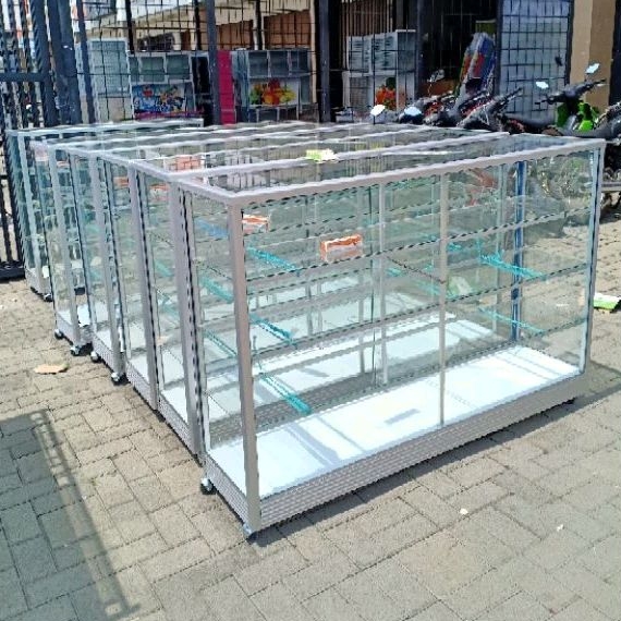 Etalase Kaca - Etalase Toko - Etalase Jualan + Kunci & Roda