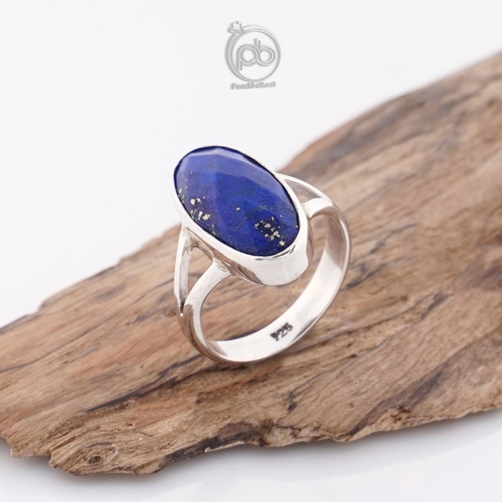 Cincin Wanita Lapis Lazuli oval Cutting Natural Perak Asli 925 Luziana