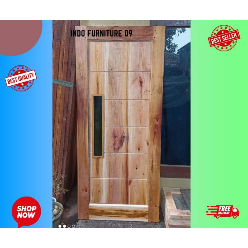 Daun pintu rumah minimalis motif kaca dan kusen