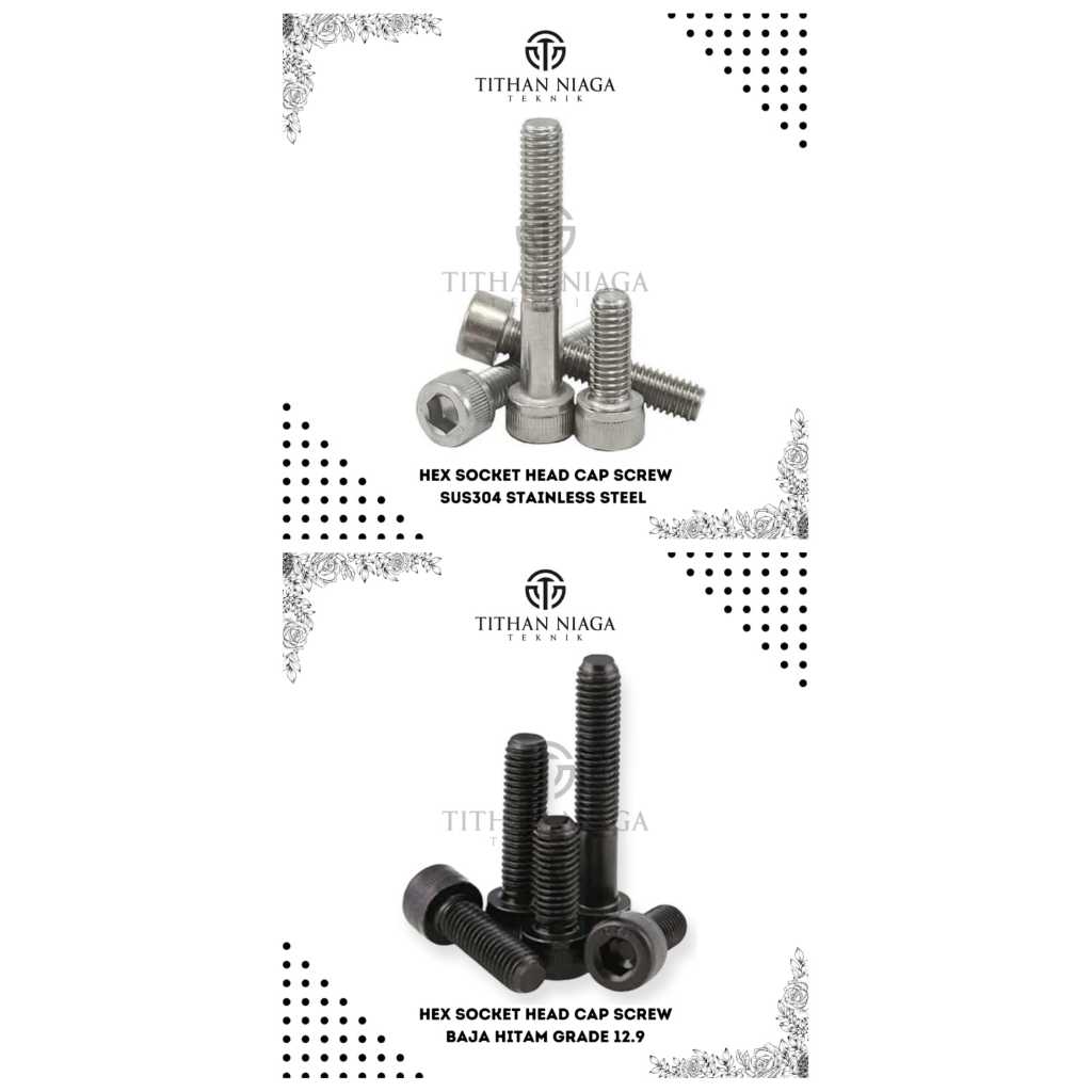 M5X90 PITCH 0.8 ; BOLT L STAINLESS STEEL SUS304 SS304 ANTI KARAT / BAJA HITAM BLACK 12.9 ; SOCKET HE