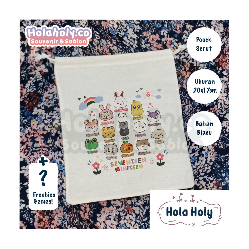 Pouch Serut SEVENTEEN Kanvas Gemes KPOP Fankit edisi MINITEEN CHARACTER untuk Gift Kado Kpop Korea