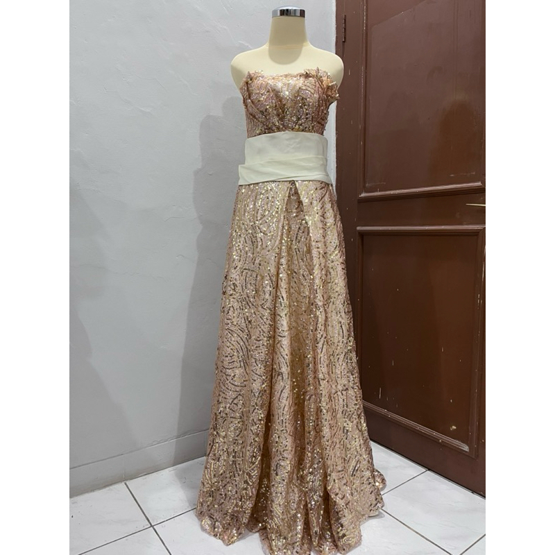 Sale Long Dress Gaun Pesta Sequin Rose Gold Mewah Cantik Preloved